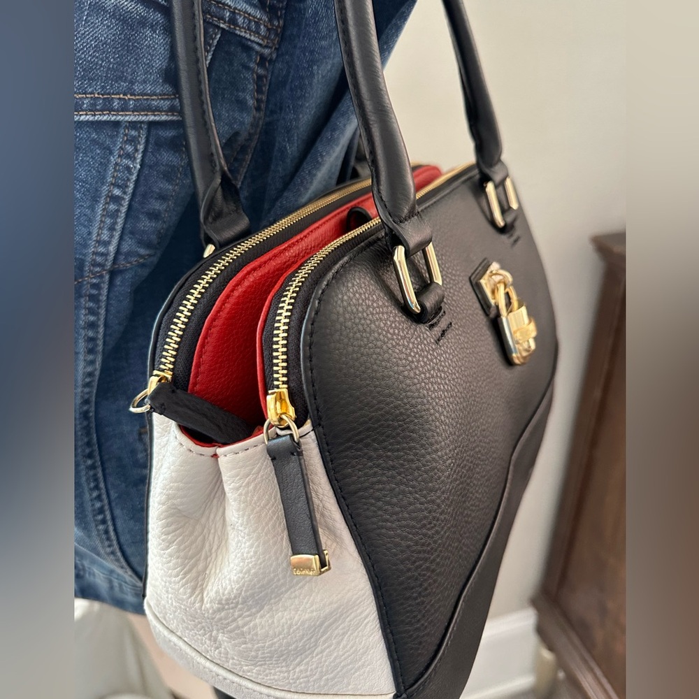 NEW Calvin Klein Black & White Satchel Red & Gold Color POP LQQK!